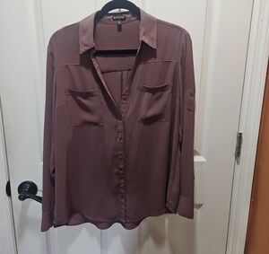 Express Purple Button Down Shirt with Notched Collar